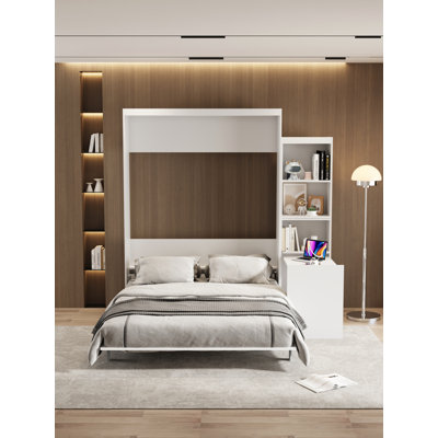 Grand lit escamotable vertical de grande taille Morden Deisgn avec table et tablette pour chambre ou chambre d'amis Lit escamotable à économie d'espace