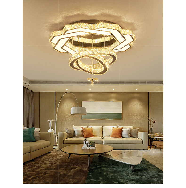 Chrome Lustres Bedroom Modern Crystal Ceiling Lighting Dining Room, 30 H x 80 W x 80 D cm