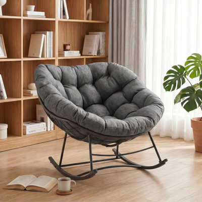 Fauteuil à bascule d'extérieur avec coussin, fauteuil à bascule Papasan surdimensionné, fauteuil à bascule lounge robuste