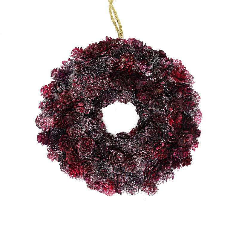 Couronne de Noël artificielle en forme de pomme de pin scintillante non éclairée, 9" H x 9" L x 2,5" D