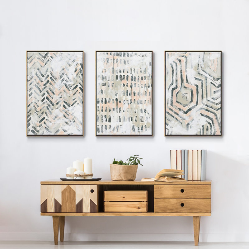«Sand Glyphs I», ensemble de 3 reproductions encadrées sur toile, Naturel, H 40 po x l 90 po x P 2 po