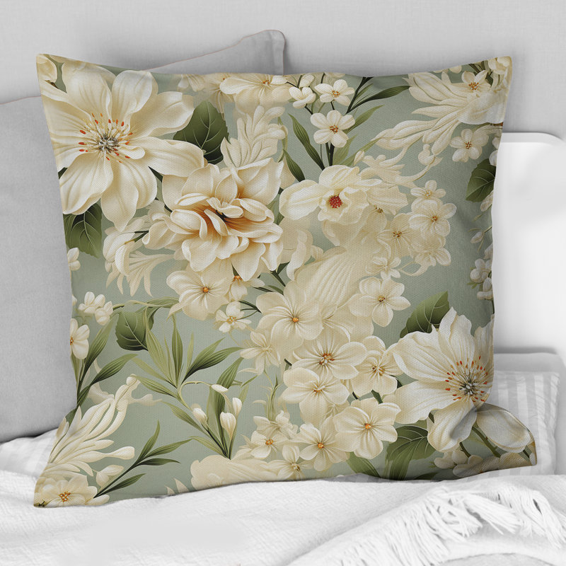 Blanc antique Countryhouse Floral Charm - coussin décoratif imprimé floral, H 18 po x l 18 po