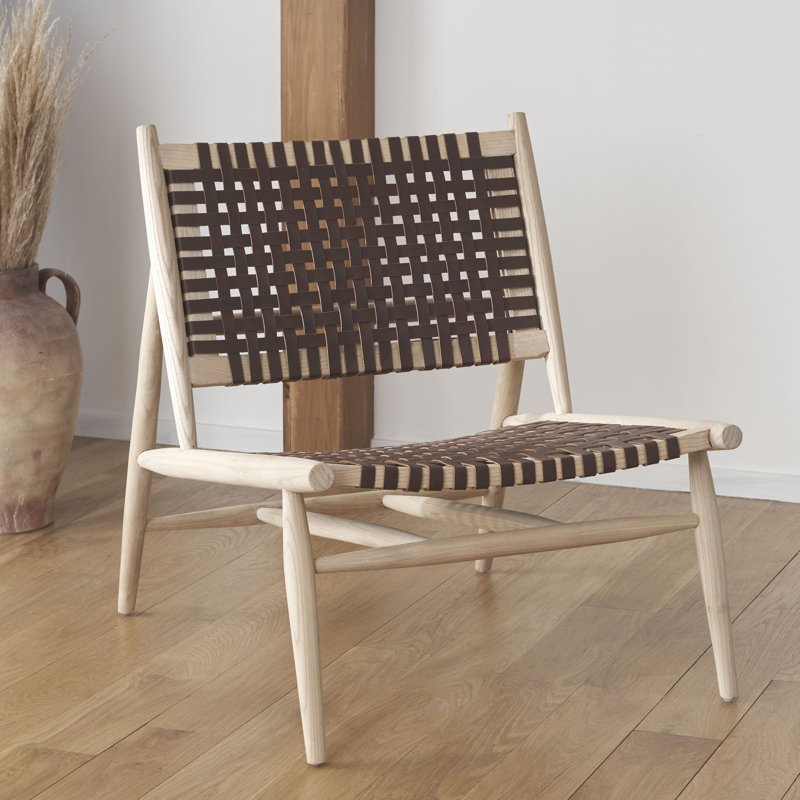 Laylon Upholstered Side Chair, Natural, Cognac Genuine Leather