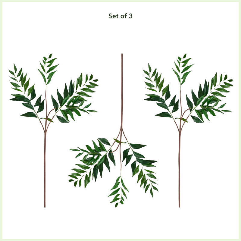 38" Green Artificial Palmate Fern Stems, Set of 3