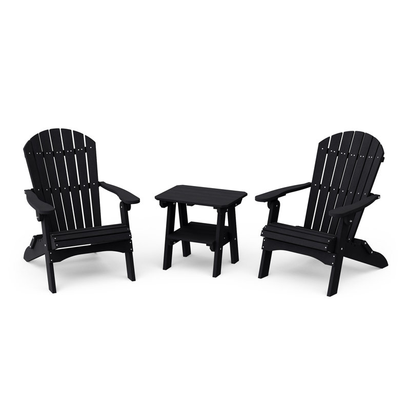 Heritage 3-Piece Folding Adirondack Set with Side Table, Black