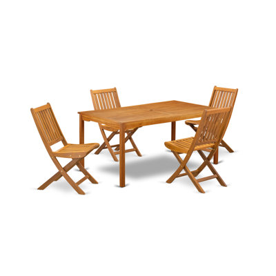 Ensemble de salle à manger d'extérieur 5 pièces comprenant une table rectangulaire en bois d'acacia et 4 chaises d'appoint pliantes, 35 x 66 pouces, huile naturelle