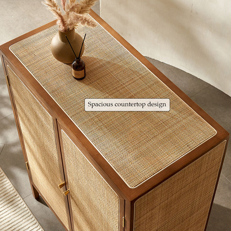 Rattan Cabinet Double Doors Three Shelves