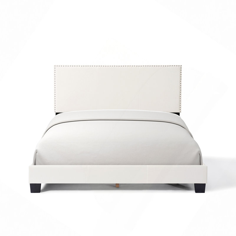 Lit plateforme tapissier en lin, Beige, Lit double