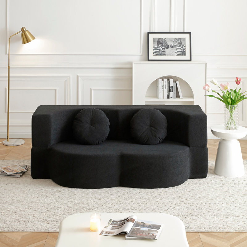 Canapé-lit pliant 2 en 1 avec oreiller, canapé-lit deux places, canapé-lit futon deux places, Velours noir