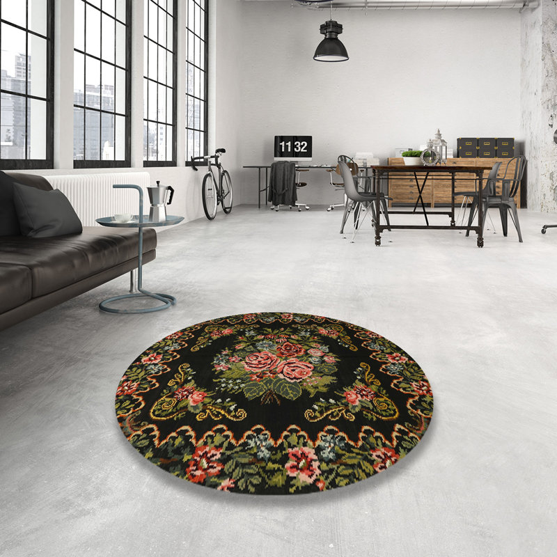 Floral Indoor Rug, Round 7'