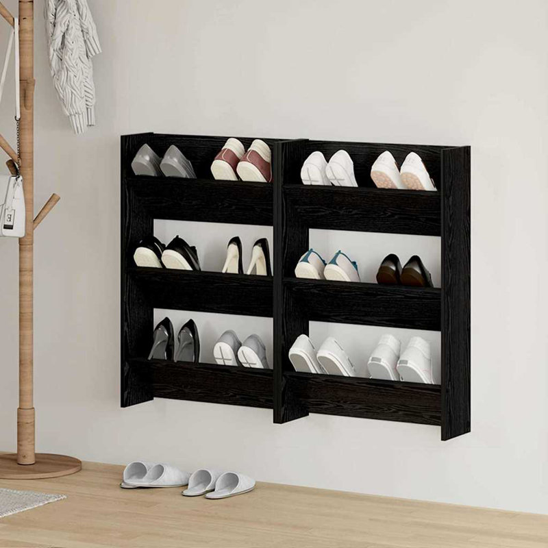 Wall Shoe Cabinets With Shelf 2 Pcs Engineered Wood, Black Oak