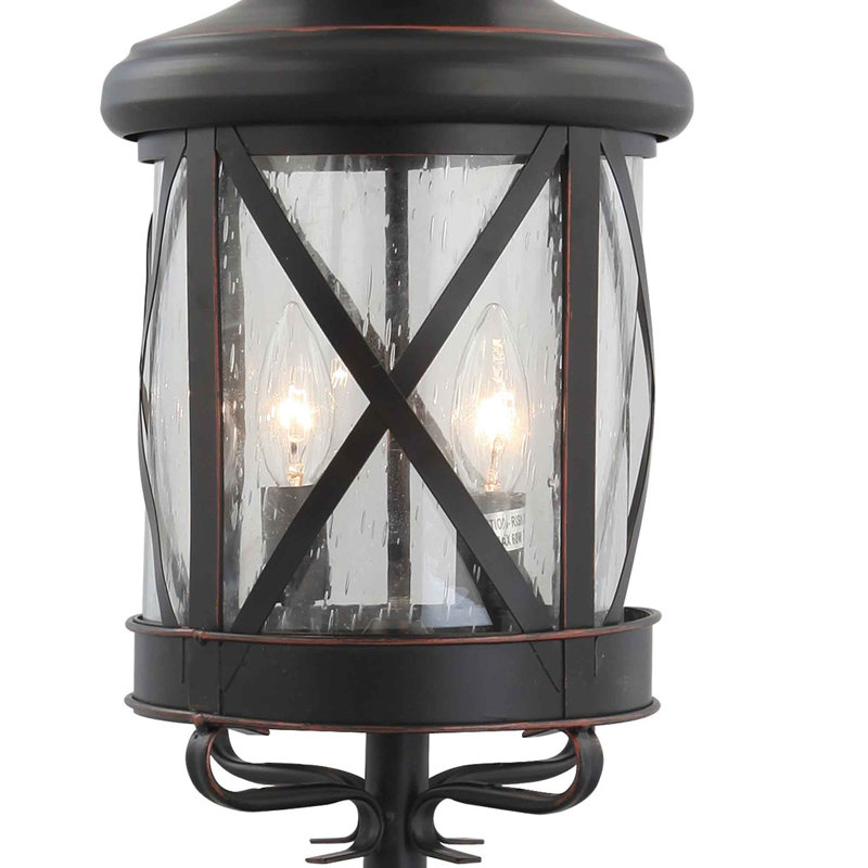 Emilea 3-Light Outdoor Black Coopper Aluminum Candelabra Lantern Head Post Mount with Clear Seedy Glass