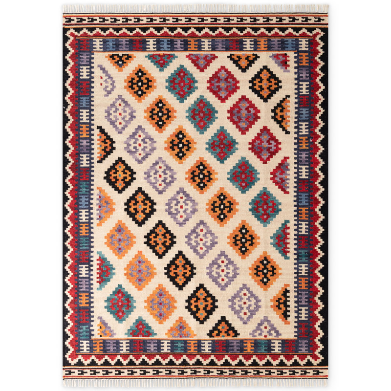 Kian Kilim Rug by Hanse Home - Natural Living Room Rug Wool Handwoven Afghan Kilim Living Room, Bedroom
