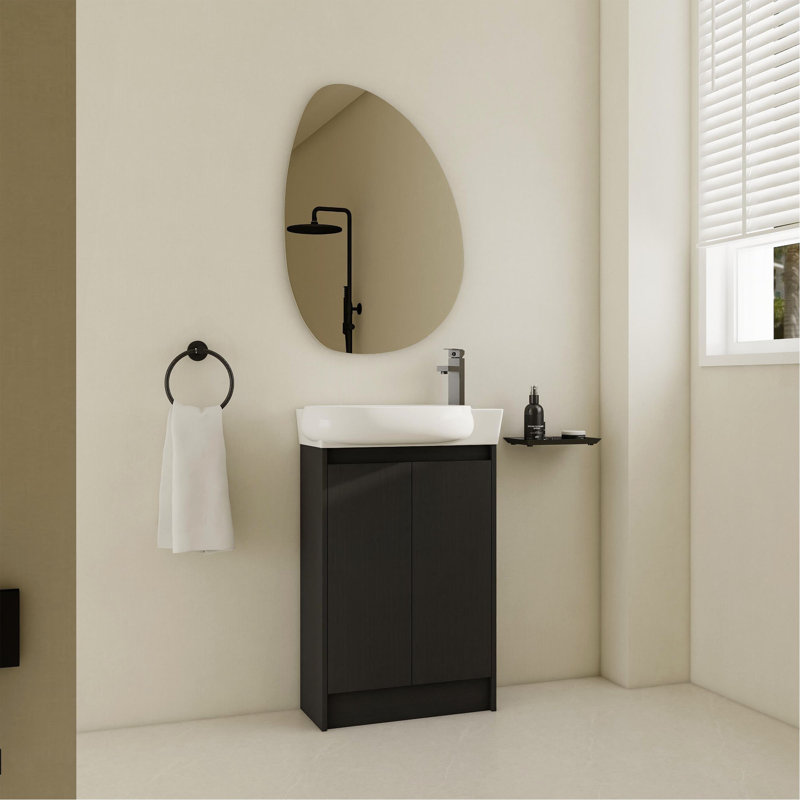 Meuble-lavabo autoportant de 23 po avec lavabo et portes à fermeture douce, Noir
