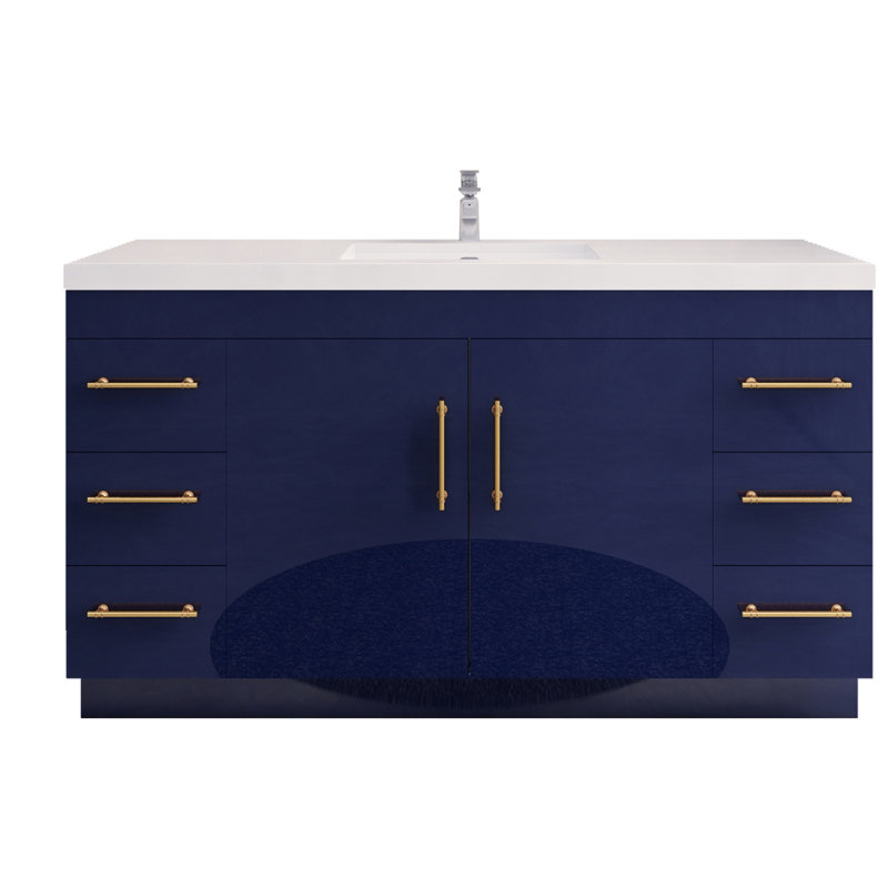 Verda 59.44'' Single Bathroom Vanity with Acrylic Top, Navy Blue