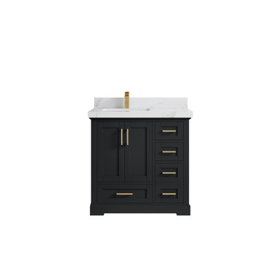Boston 36 In. W X 22 In. D Left Offset Sink Bathroom Vanity In Wrought Iron With 2 In. Quartz