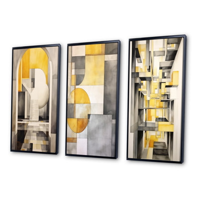 «Yellow and Gray Intersecting Realities», 3 pièces