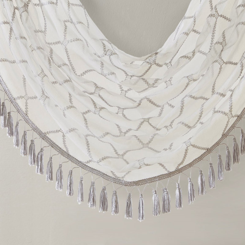 Diamond Sheer Embroidered Waterfall Valance Grey 38X46", Gray