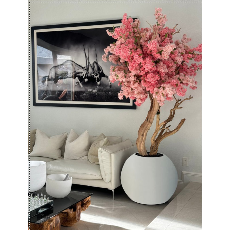 Pot à fleurs en forme de cerisier rose avec globe 30 po, Blanc