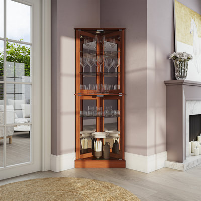  Curio Wood/Glass Lighted Corner Cabinet 72" H Accent China Cabinet