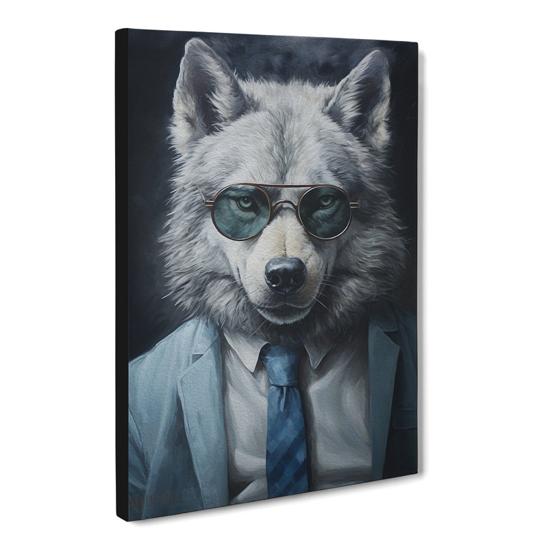 Wolf with Glasses Painting No.3 - Wrapped Canvas, 60cm H x 40cm W x 3cm D