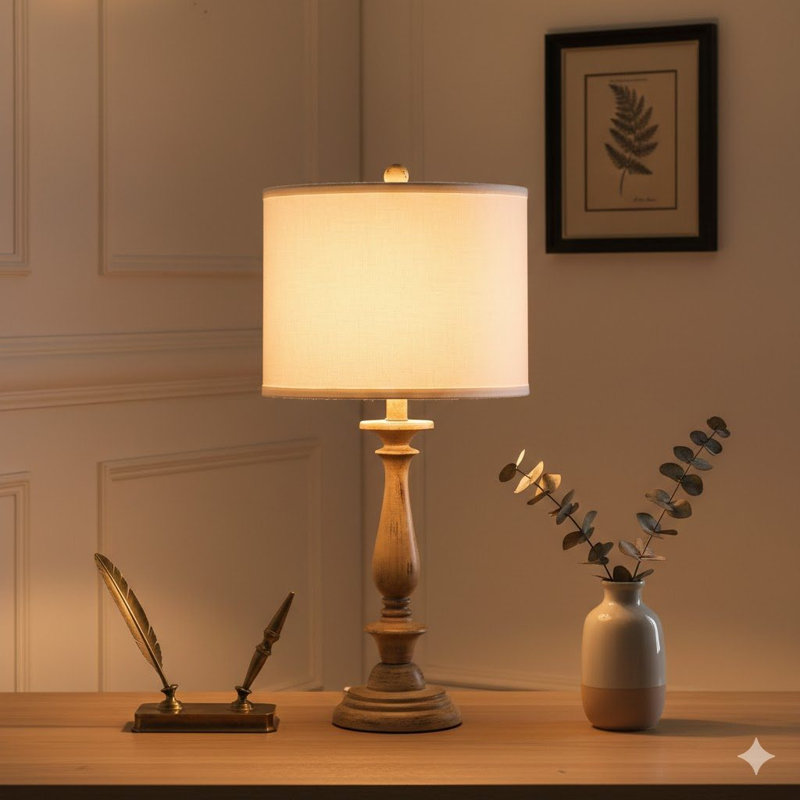 Lampe de table en polyrésine effet bois 27,5 po