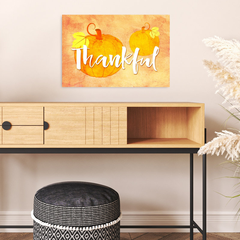 «Thankful Autumn Pumpkins», impression d'art mural abstrait contemporain, H 16 po x l 24 po