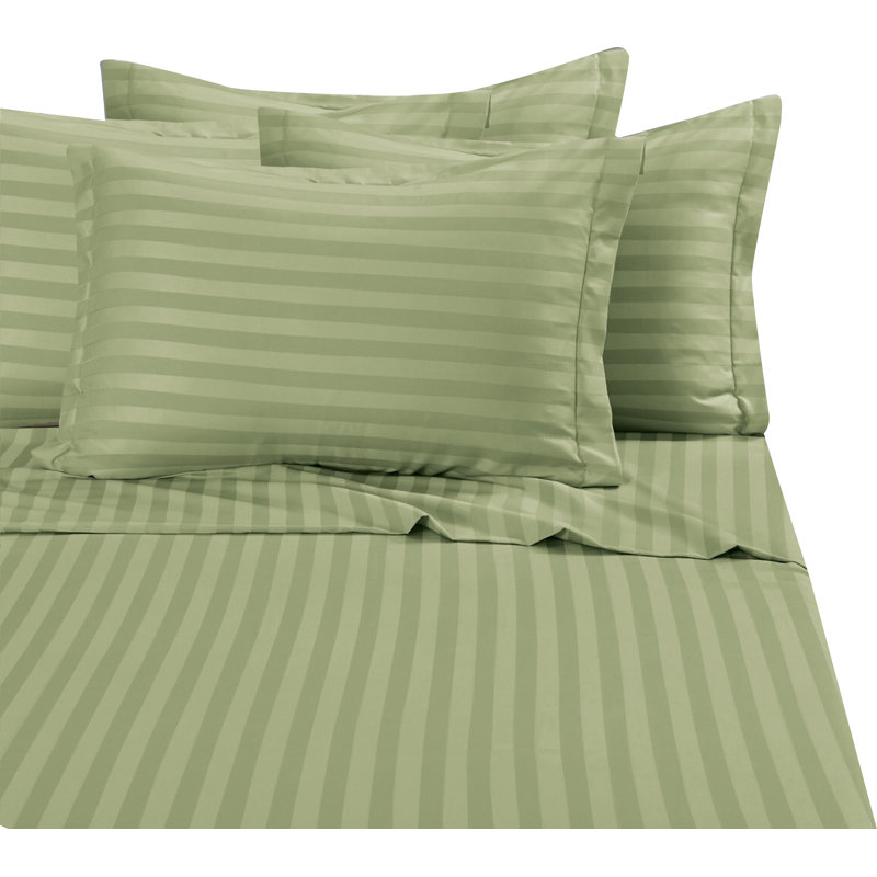 Ensemble de literie à rayures damassées 6 pièces Elegant Comfort, microfibre 1500 fils, infroissable, Vert