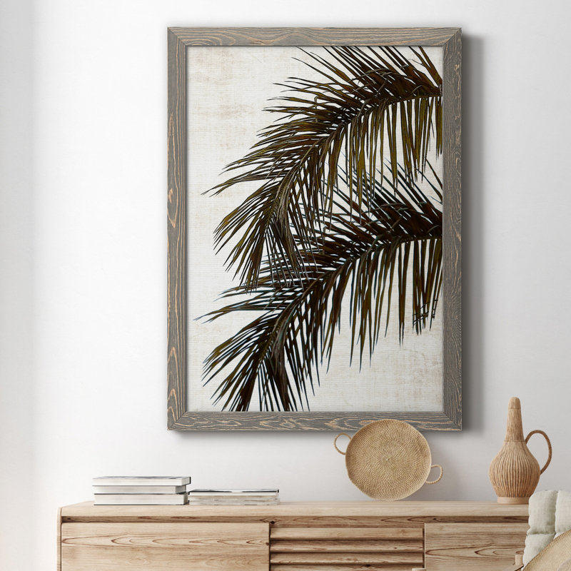 Palmier II - cadre photo, impression sur toile, H 20 po x l 17 po x P 1 po, Toile avec cadre gris