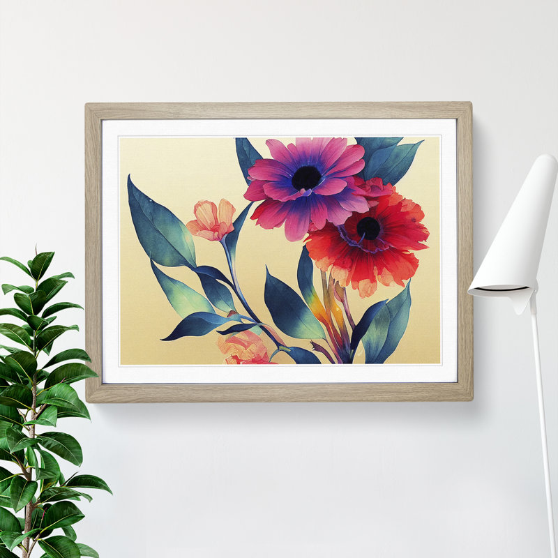 Showstopping Watercolour Flowers - Single Picture Frame Print, Oak Framed, 34cm H x 46cm W x 2cm D