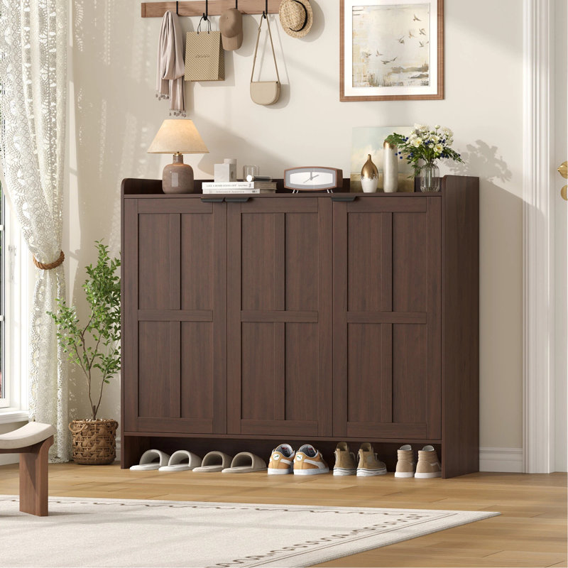 30-Pair Shoe Cabinet With 6-Tier, Adjustable Shelves & Boot Compartment, Brown Wood