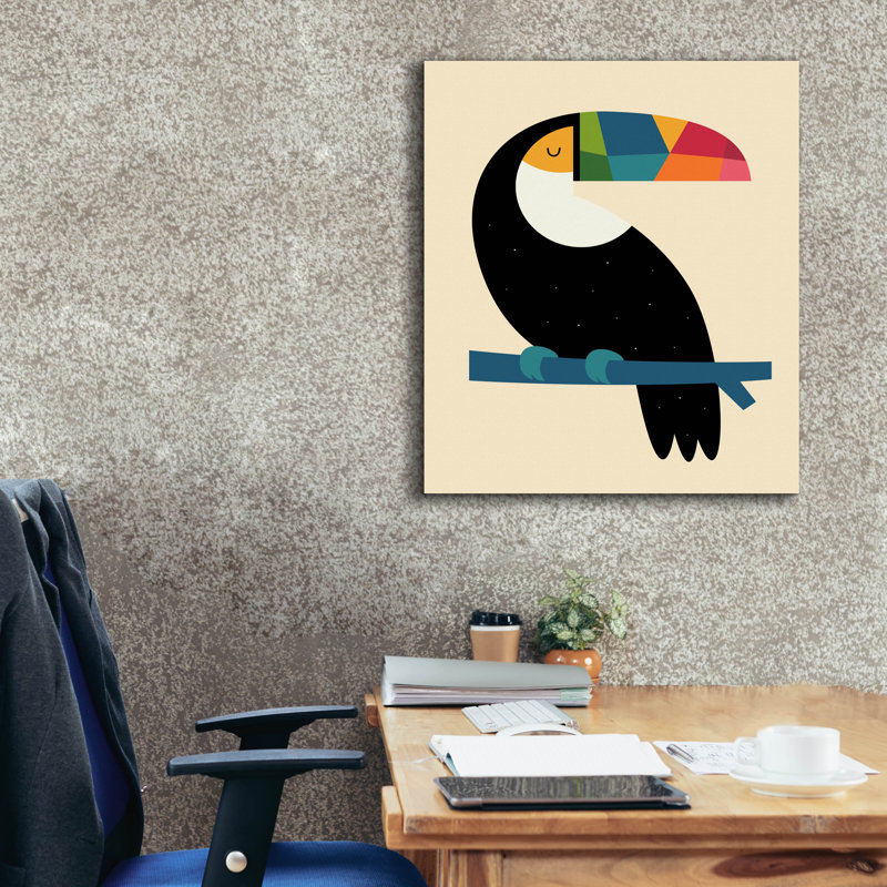 «Rainbow Toucan» par Andy Westface, H 30 po x l 26 po x P 1,5 po