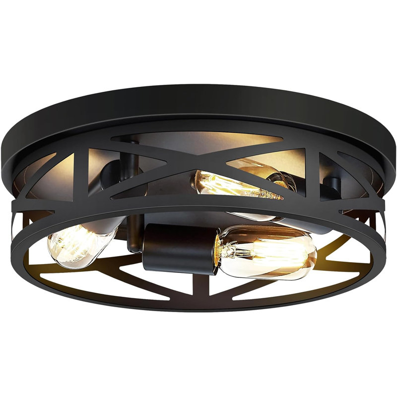  Plafonnier encastré 13 pouces à 3 lumières de style campagnard industriel rustique noir pour cuisine, couloir, entrée, avec base E26