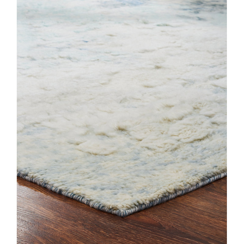 Dereonna Hand Knotted Wool Abstract Area Rug in White, Rectangle 6' x 9'