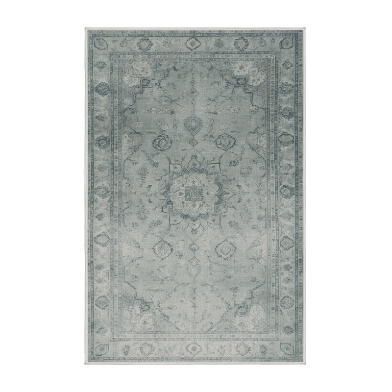 Tapis vert Tabriz lavable à la machine, Rectangle 4pi x 6 pi