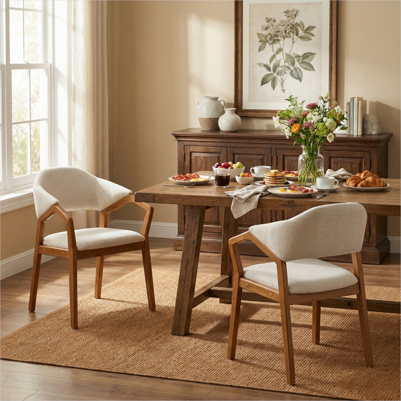 Ensemble de 2 fauteuils contemporains, revêtement en chenille beige doux, dossier incurvé, structure en bois massif, capacité de 300 lb