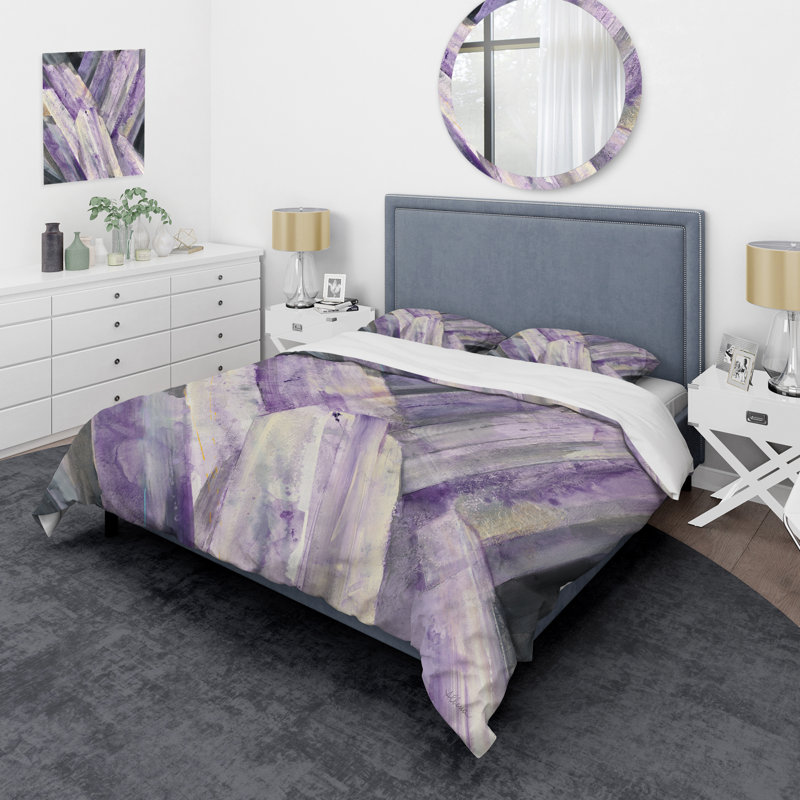 Géométrique - Glacier mauve - Ensemble de housse de couette Modern Farmhouse - Microfibre de polyester