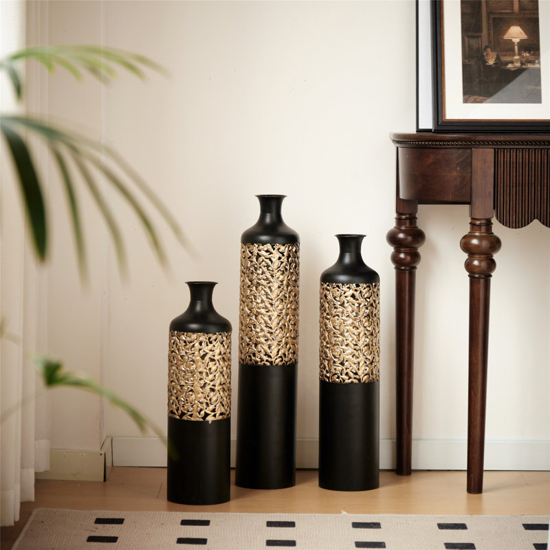 Gorgeous White Metal Vases Set of 3, Durable and Elegant for Home Decoration, Various Heights 20.8in/24.8in/28.7in