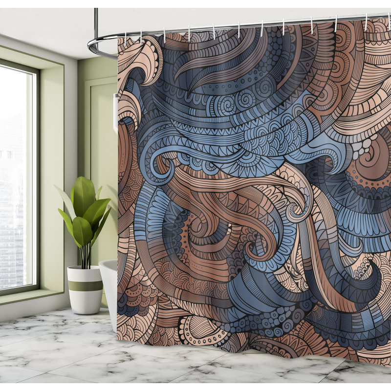 Abstract Shower Curtain with Hooks Included, 84"H x 69"W, Slate Blue