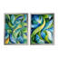 Collage de feuilles organiques vertes et bleus I - décoration murale moderne abstraite 2 pièces-291815943-291815953