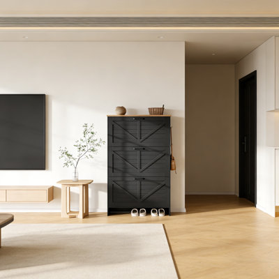 Armoire à chaussures style campagne moderne de 50 pouces - 3 tiroirs rabattables et tablettes réglables