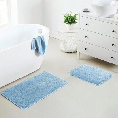 Ensemble de 2 tapis de salle de bain en microfibre bleu bébé (17 x 24 et 20 x 32) - Tapis de bain épais et antidérapants, lavables à la machine pour le plancher de la salle de bain, la baignoire et la douche