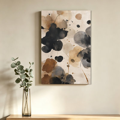 Canvas Wall Art Neutral Earth Tone Abstract Ink Blot Watercolor Print Black Gray Brown Beige Minimalist Abstract Floral Splatter Painting Wall Decor For Modern Living Room Bedroom Office Farmhouse Boho Home