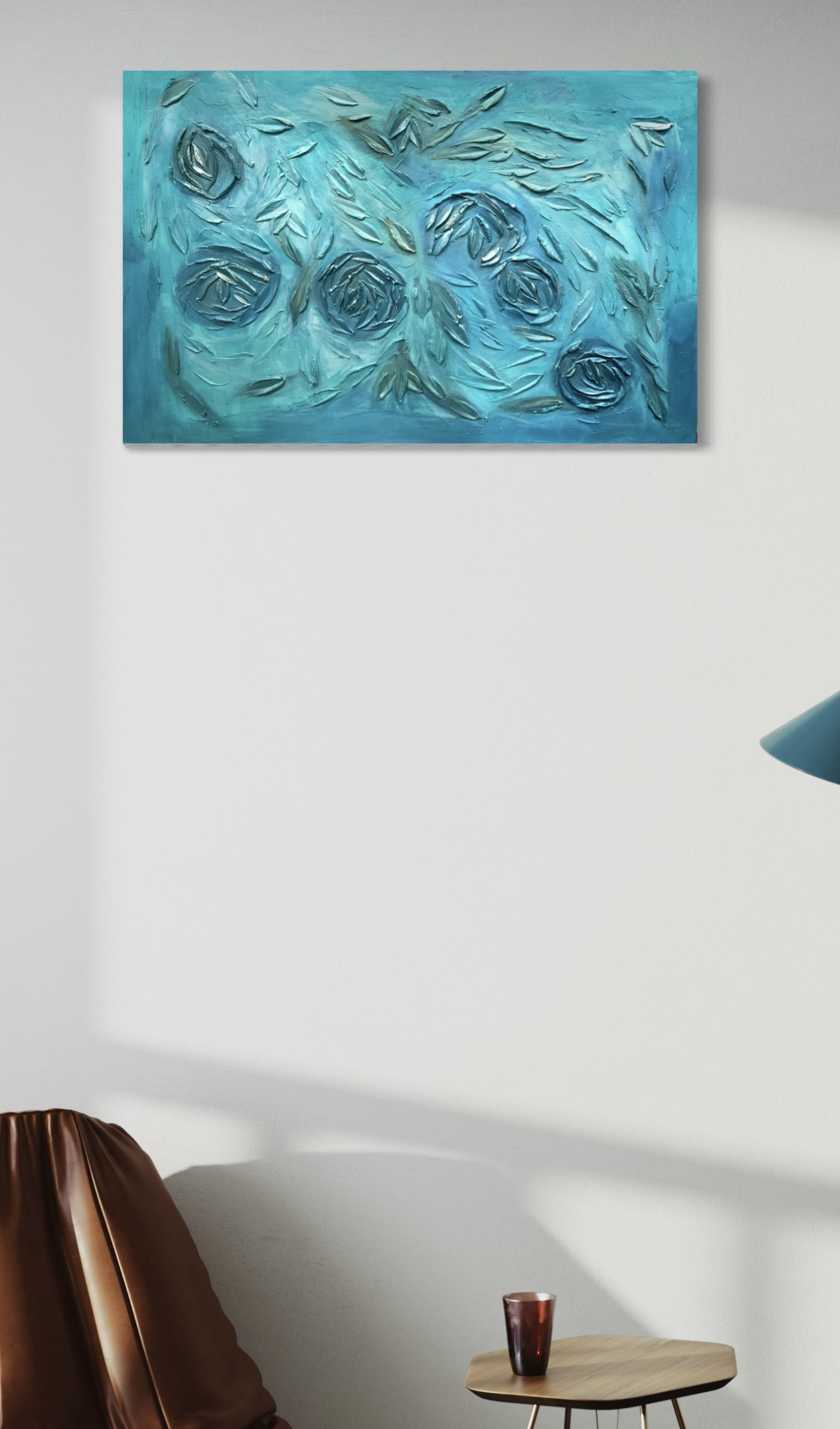 Acrylic Hand Pour Wall Abstract - 30X40 Teal 3D Plaster Handmade ...