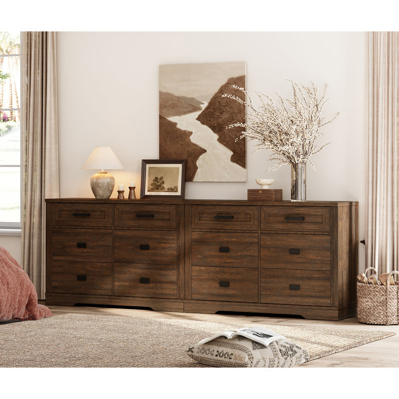 Laziza  Dresser For Bedroom With 12 Drawers, 2 In 1 Mid Century Modern Closet Storage Organizer, Chest Of Drawers With Metal Handles, Wood Dresser For Liviing Room, Hallway,