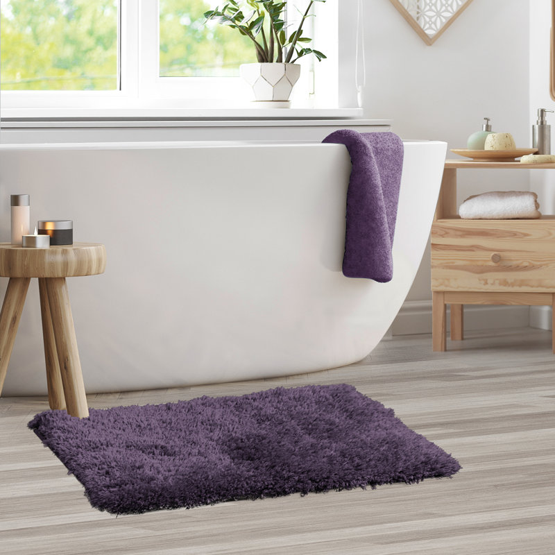 Ciarra Rectangular Polyester Non-Slip Solid Bath Rug, 20" W x 32" L, Purple