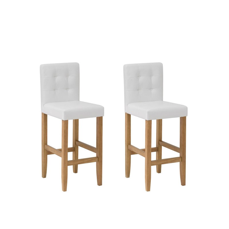 Ferrigno Upholstered Counter Stool with Solid Wood Frame, Light Brown, White