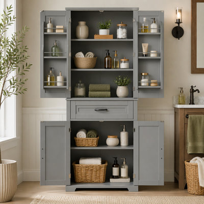 Bathroom Storage Cabinet with Doors and Drawer, Multiple Storage Space, Adjustable Shelf, Grey