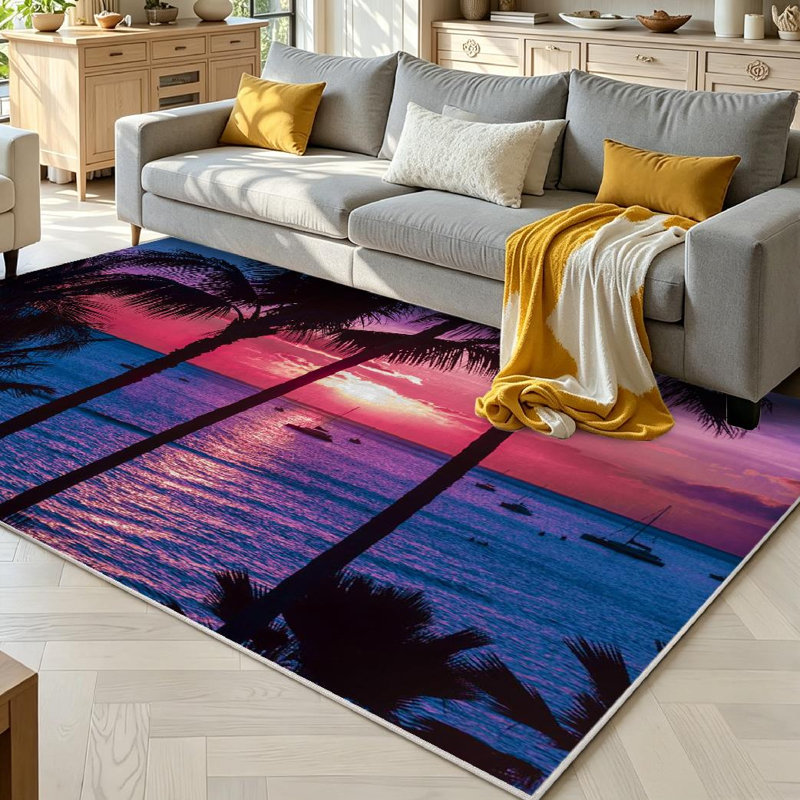 Tapis transparent palmier transparent Hawaii Beach, Rectangle 71" x 98"