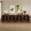 Buffet rétro arqué avec poignée demi-lune dorée, tablettes réglables et pied central en bois massif pour un rangement polyvalent